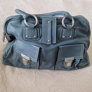 Blue Leather Bag with silver hardware